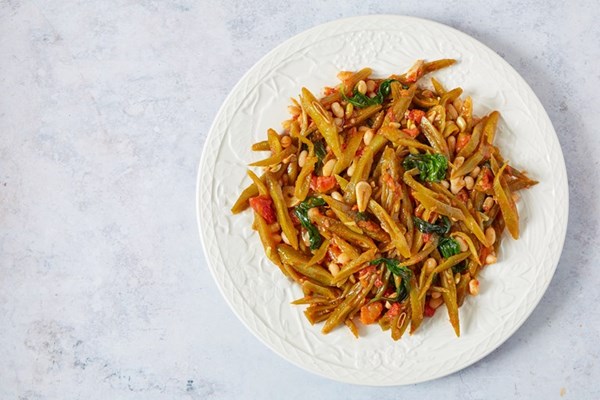Runner bean, coco blanc bean and tomato stew