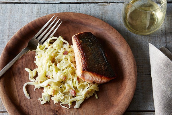 Russ Parsons' crisp-skinned salmon (plus creamy leeks and cabbage)