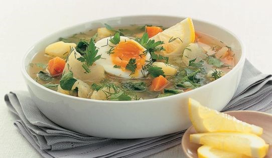 Russian spinach and root vegetable soup with dill