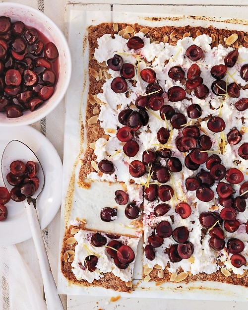 Rustic cherry tart with ricotta and almonds