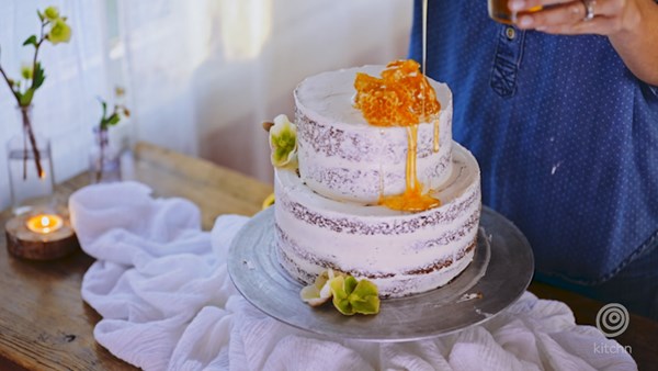 Rustic honey and almond naked cake