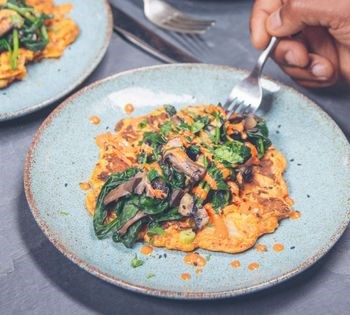 Rustic kimchi pancakes