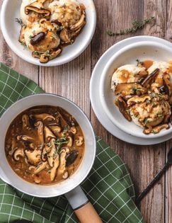 Rustic mashed potatoes & mushroom-miso gravy