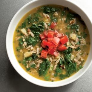 Rustic parsley & orzo soup with walnuts