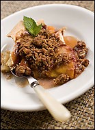 Rustic peach crumb pie