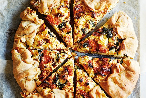 Rustic pumpkin, ricotta and caramelised onion tart