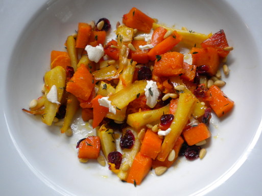 Rustic root vegetable salad with citrus and thyme
