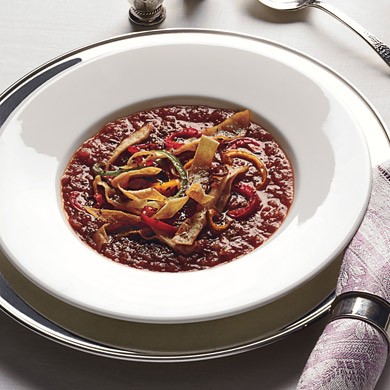 Rustic tomato soup with toasted cumin and mini rajas