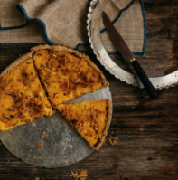 Rutabaga tart with shallots, aged cheddar and rye crust