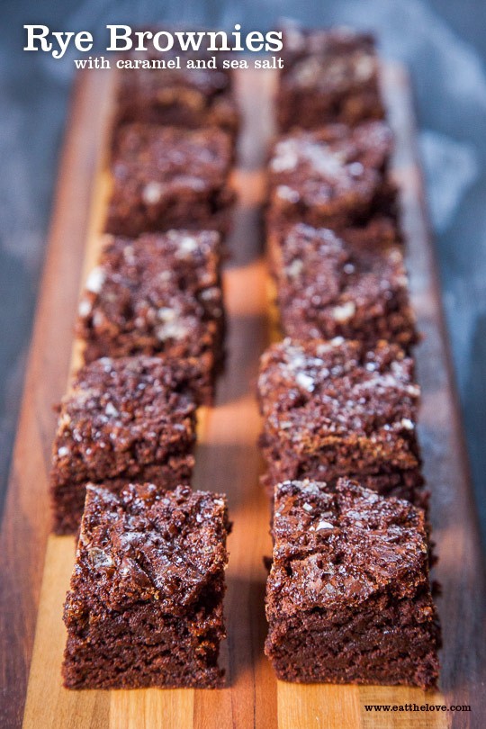 Rye brownies with caramel and sea salt