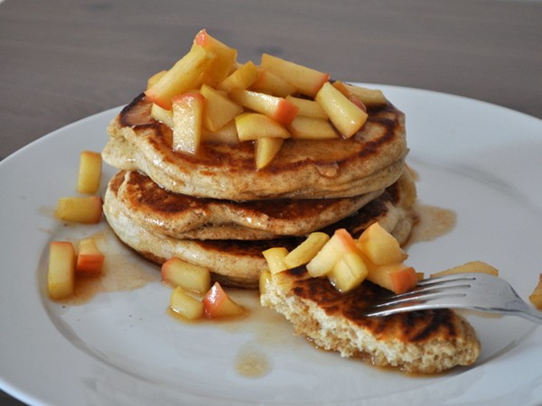 Rye pancakes with apple-maple compote