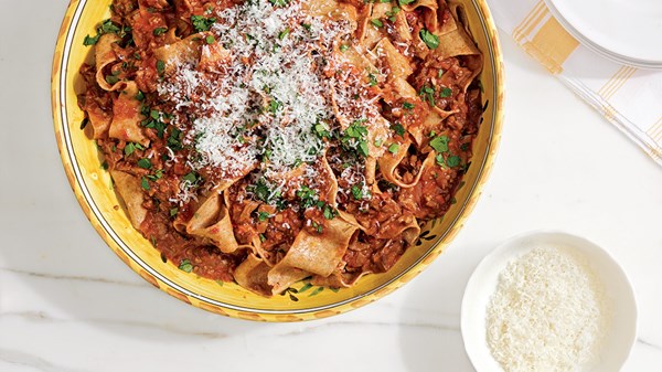 Rye pappardelle with porcini and fennel ragù
