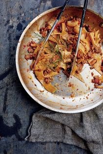 Rye rags with sausage, mushrooms & fennel