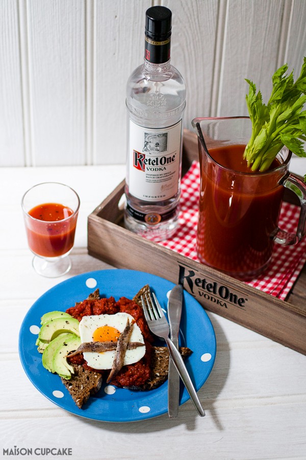 Rye toast with bloody Mary topping