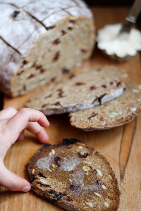 Rye toasting bread with dried cherries & pumpkin seeds