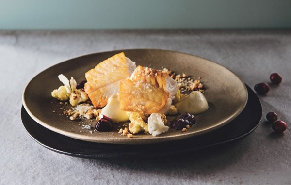 Sablefish with cranberries, cashews, and cauliflower 