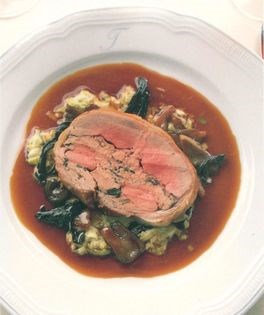 Saddle of English lamb with a veal and wild mushroom stuffing [Brian Turner]