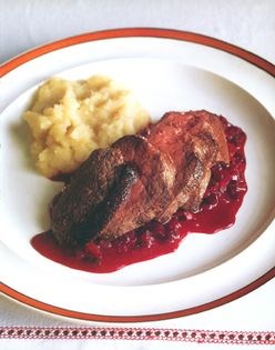 Saddle of hare with beetroot mash