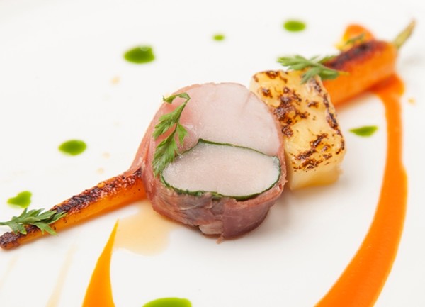 Saddle of rabbit with carrot, dill and camomile broth