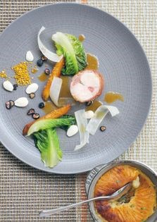 Saddle of rabbit with shoulder and leg cottage pie