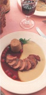 Saddle of Somerset roe deer with two sauces and mousse of liver [Stephen Ross]