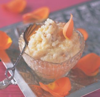 Saffron- and rose-scented rice pudding