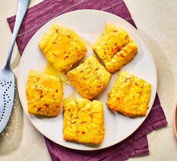 Saffron & lemon roasted cod (Mahi ba zafferan)