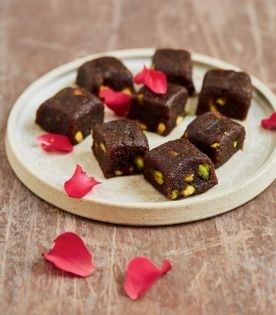 Saffron and almond barfi with pistachios and rose