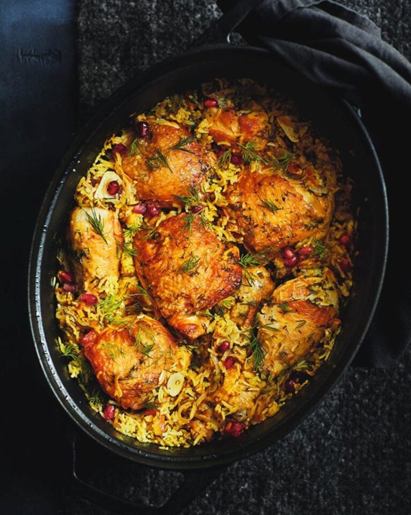 Saffron and dill chicken rice pot