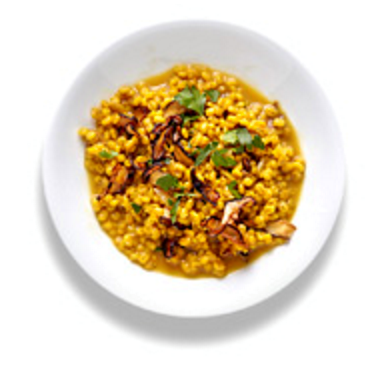 Saffron and mushroom barley risotto