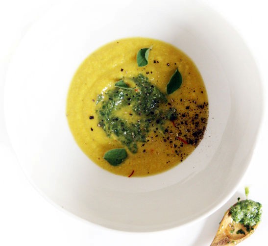 Saffron and turmeric corn summer soup
