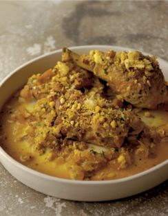Saffron braised chicken thickened with almonds and egg yolk (Pollo en pepitoria)