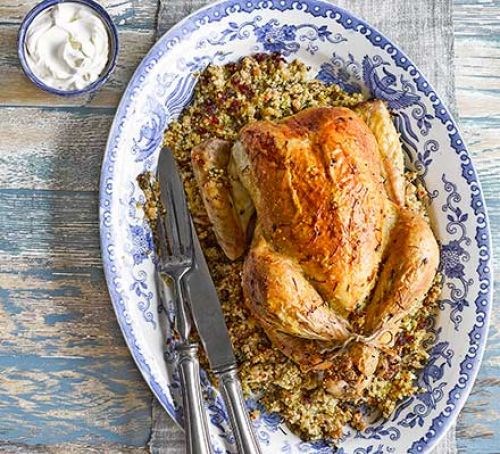 Saffron butter chicken with date & couscous stuffing