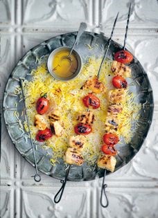 Saffron chicken & cherry tomato kebabs (Jujeh kabab)