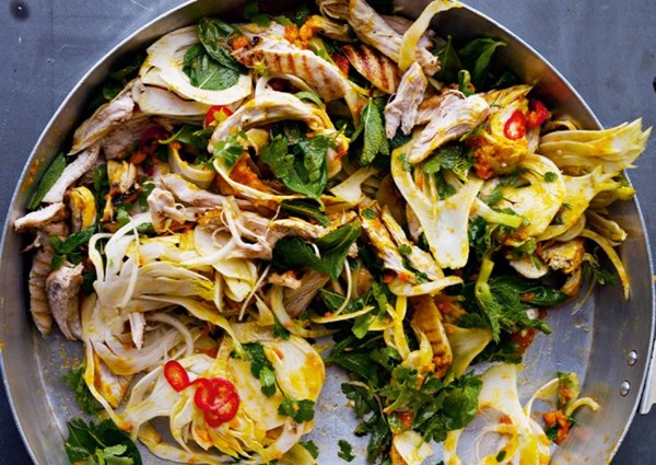 Saffron chicken and herb salad