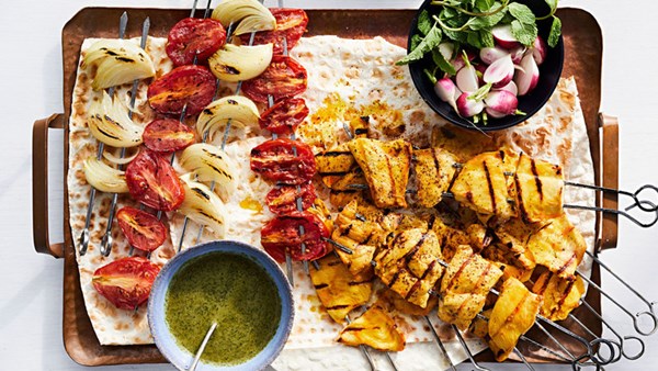 Saffron chicken kebabs