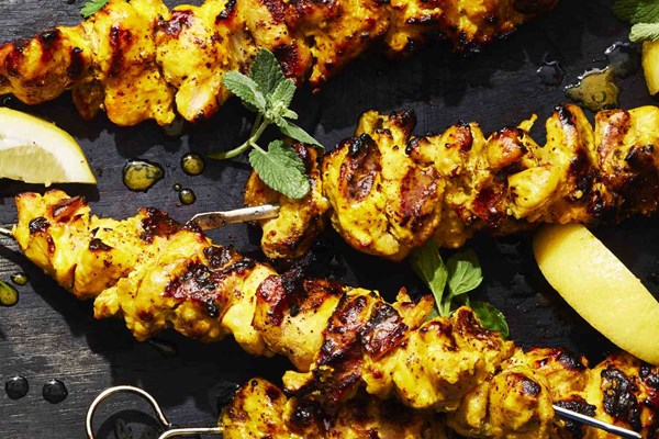 Saffron chicken kebabs