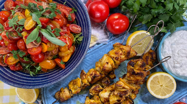 Saffron chicken kebabs