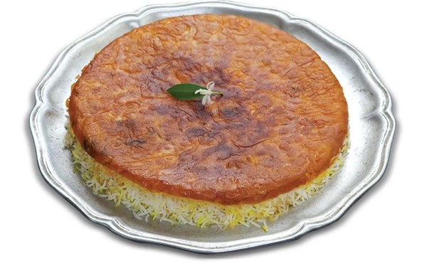 Saffron-flavored steamed rice with lavash crust