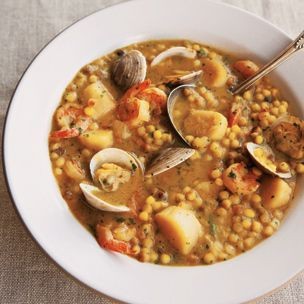 Saffron fregola with seafood