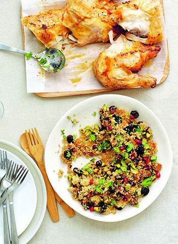 Saffron-glazed chicken with jewelled couscous