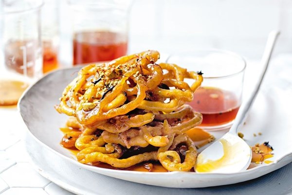 Saffron honey jalebi