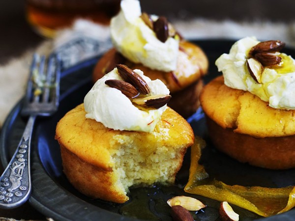Saffron honey syrup cakes