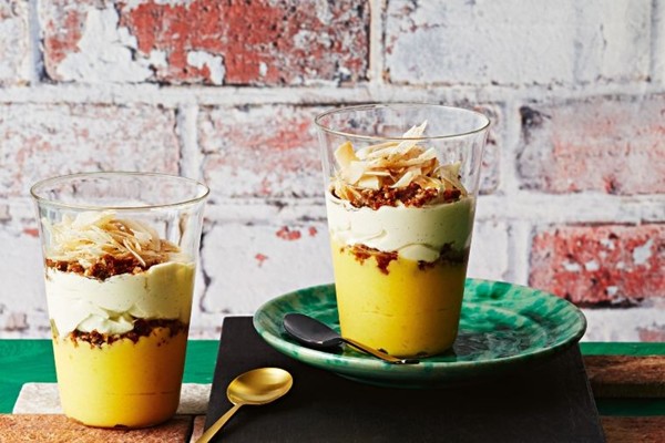 Saffron lemon curd with ginger macadamia toffee