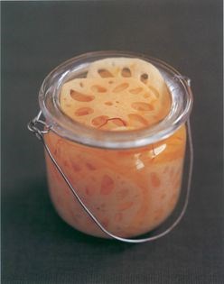 Saffron-pickled lotus root