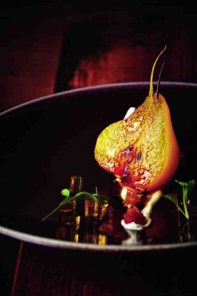Saffron-poached pear