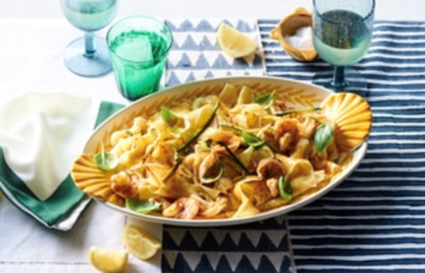 Saffron prawn and zucchini pappardelle