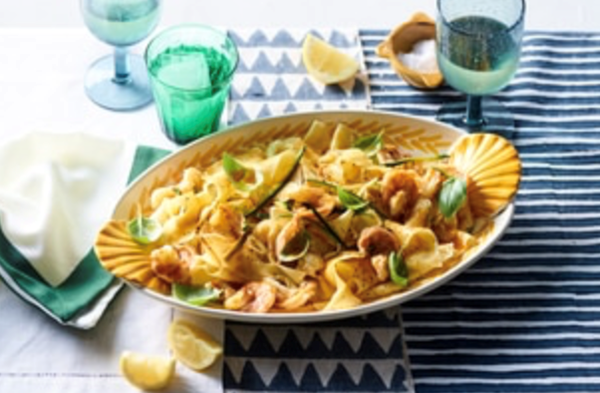 Saffron prawn and zucchini pappardelle