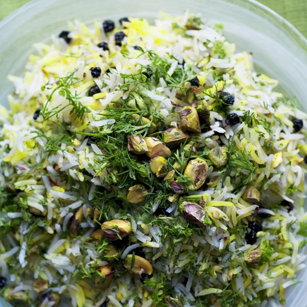 Saffron rice with barberries, pistachio & mixed herbs