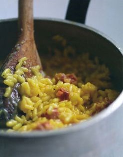 Saffron risotto with sausage (Risotto alla Milanese con luganega)